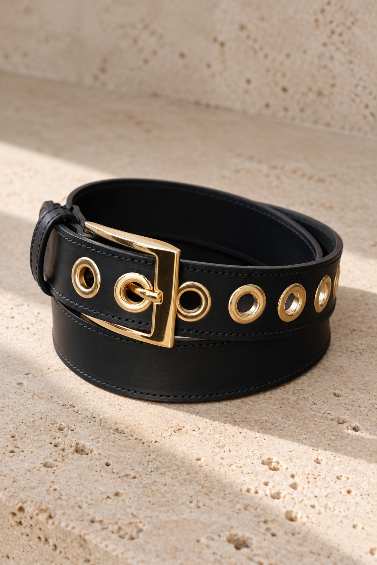Ceinture en cuir lisse Giulia - Noir-CEINTURE FEMME-Curling-Paris