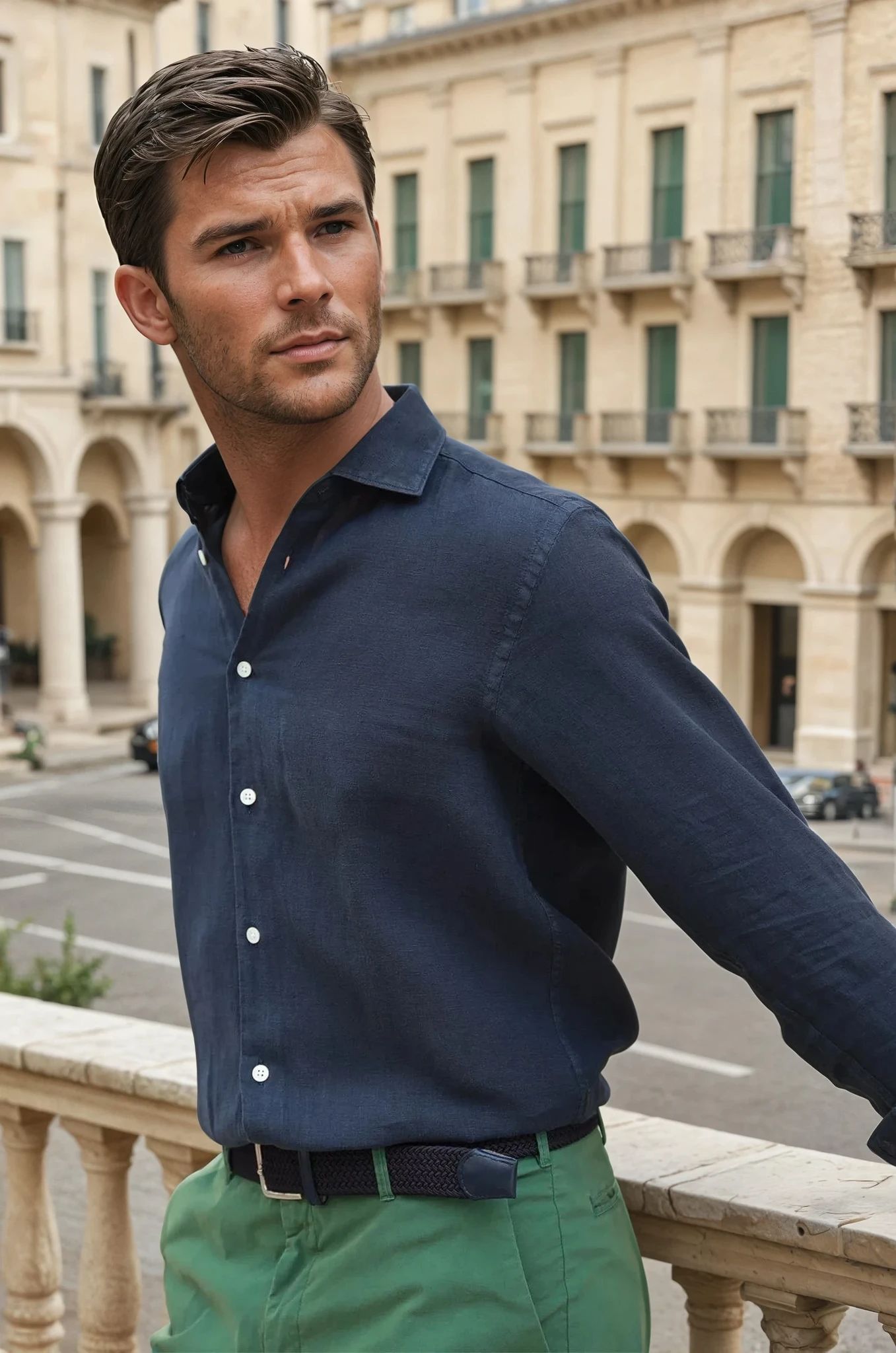 Chemise Calvin col italien en lin - Marine-CHEMISE HOMME-Curling-Paris