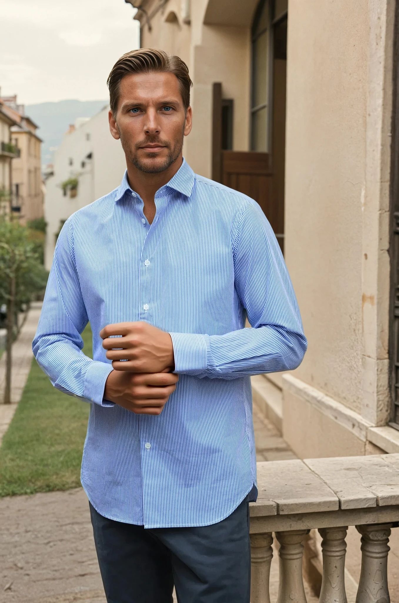 Chemise Calvin en coton - Rayure Bleu-CHEMISE HOMME-Curling-Paris