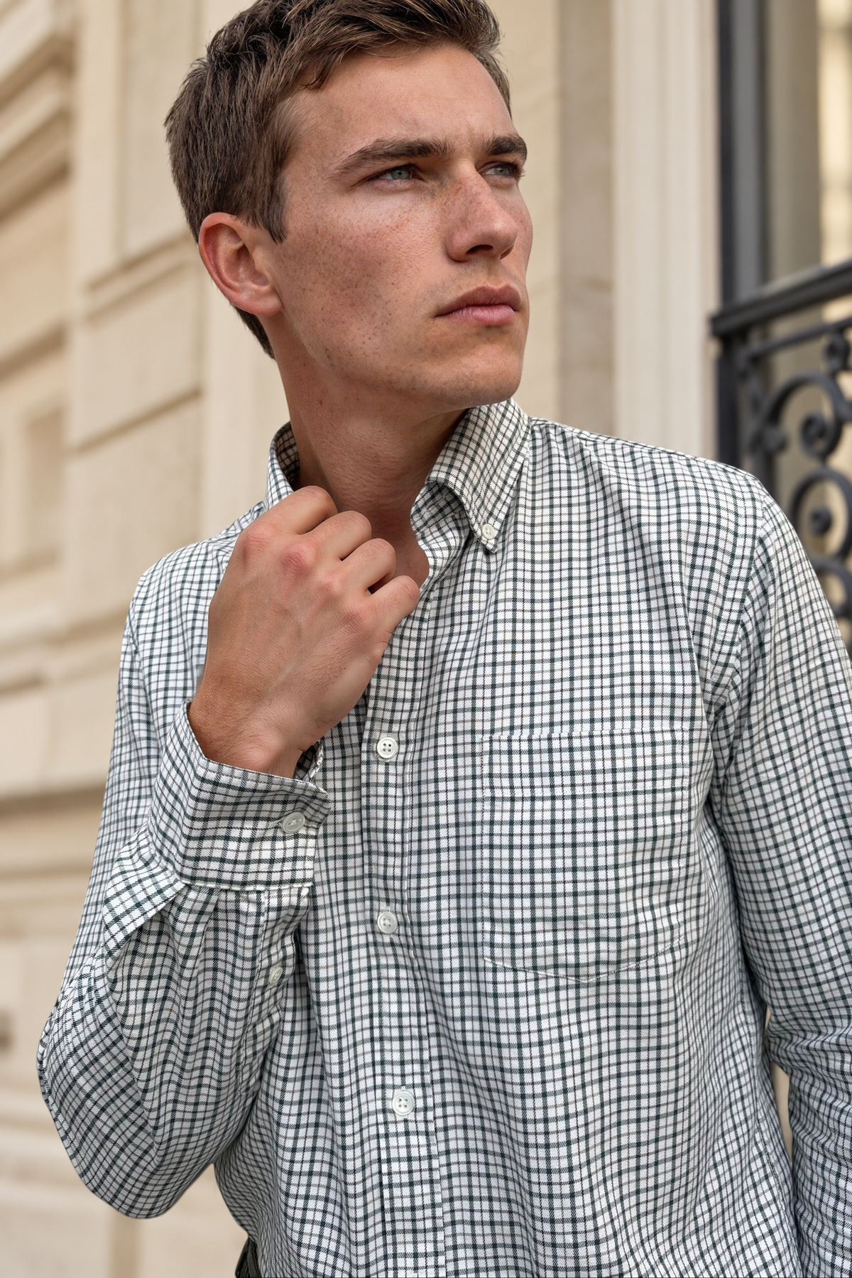 Chemise Clovis à carreaux - Écru et vert-CHEMISE HOMME-Curling-Paris