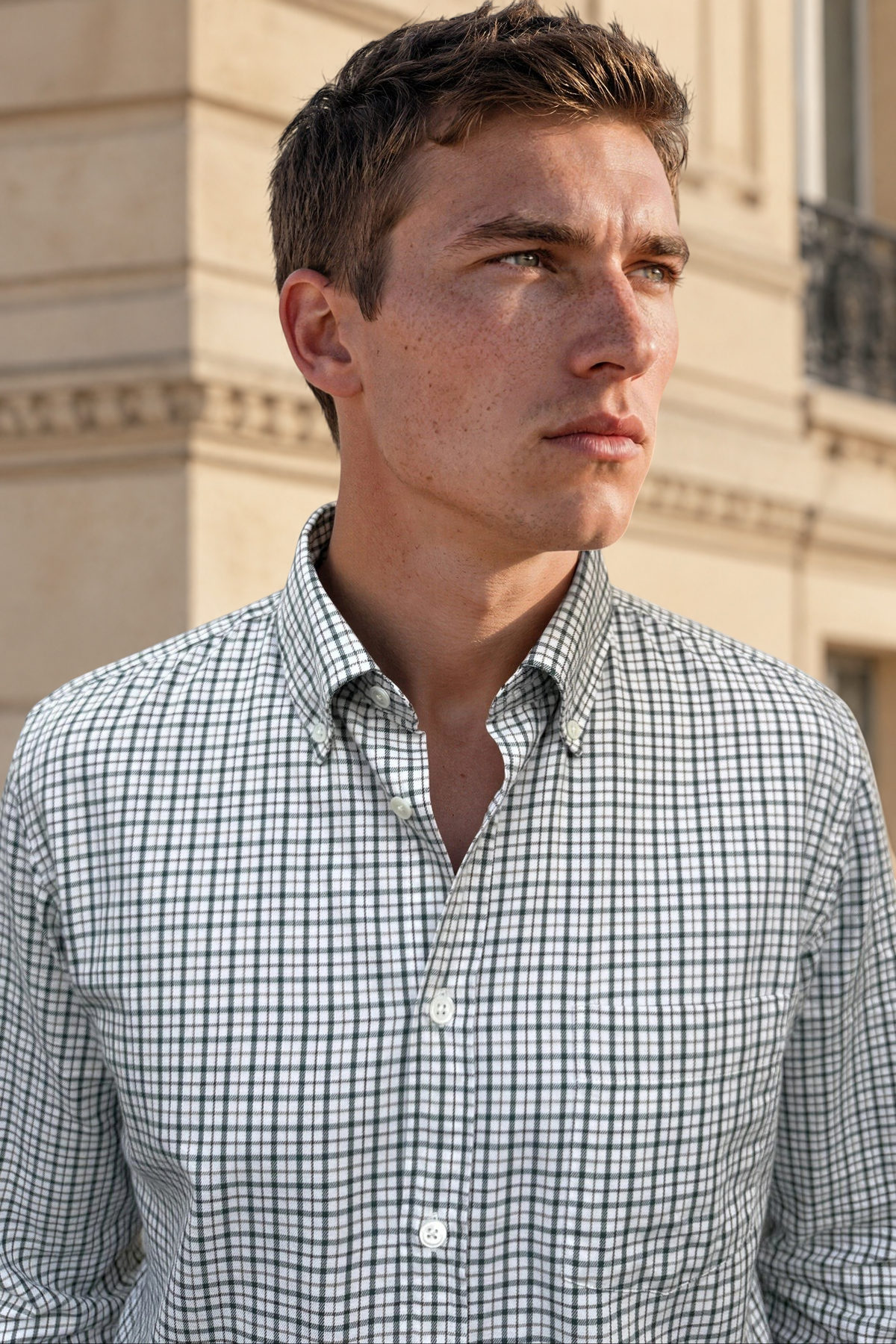 Chemise Clovis à carreaux - Écru et vert-CHEMISE HOMME-Curling-Paris