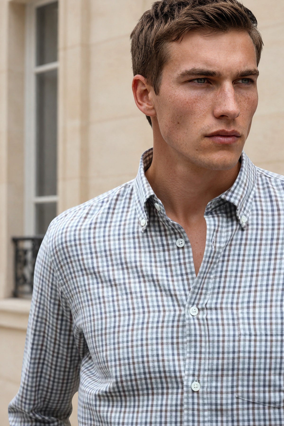 Chemise Clovis à carreaux en coton et Tencel - Marron et gris-CHEMISE HOMME-Curling-Paris