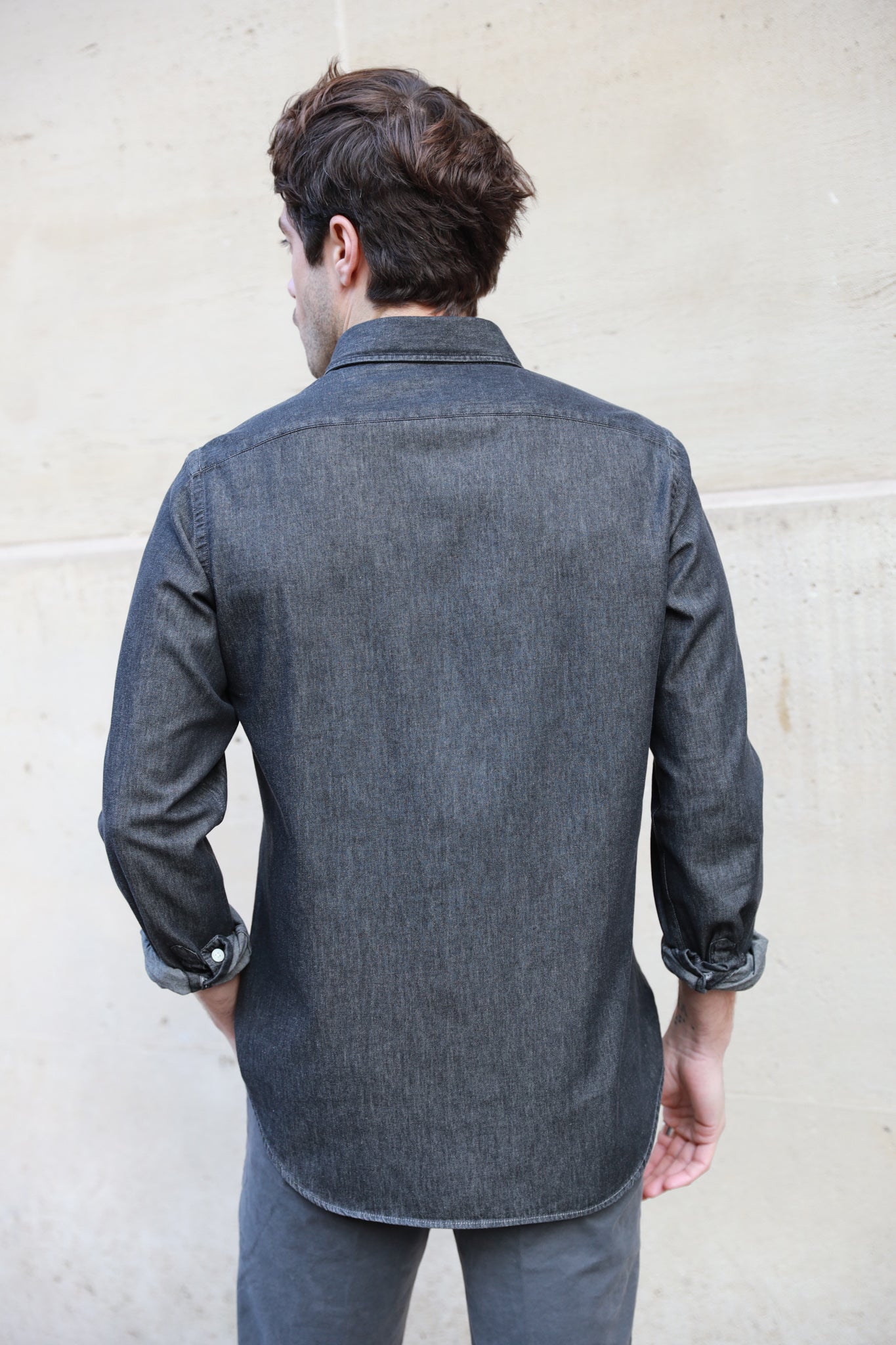 Chemise Clovis à col boutonné en denim - Gris-CHEMISE HOMME-Curling-Paris