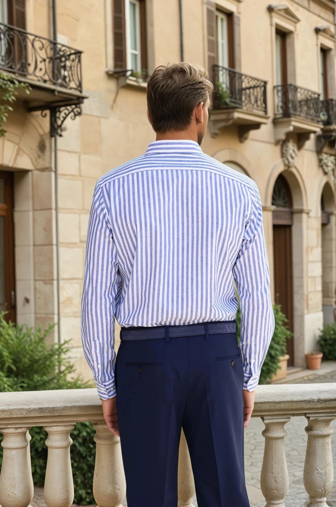Chemise Clovis à rayure bâton en coton & lin - Bleu-CHEMISE HOMME-Curling-Paris
