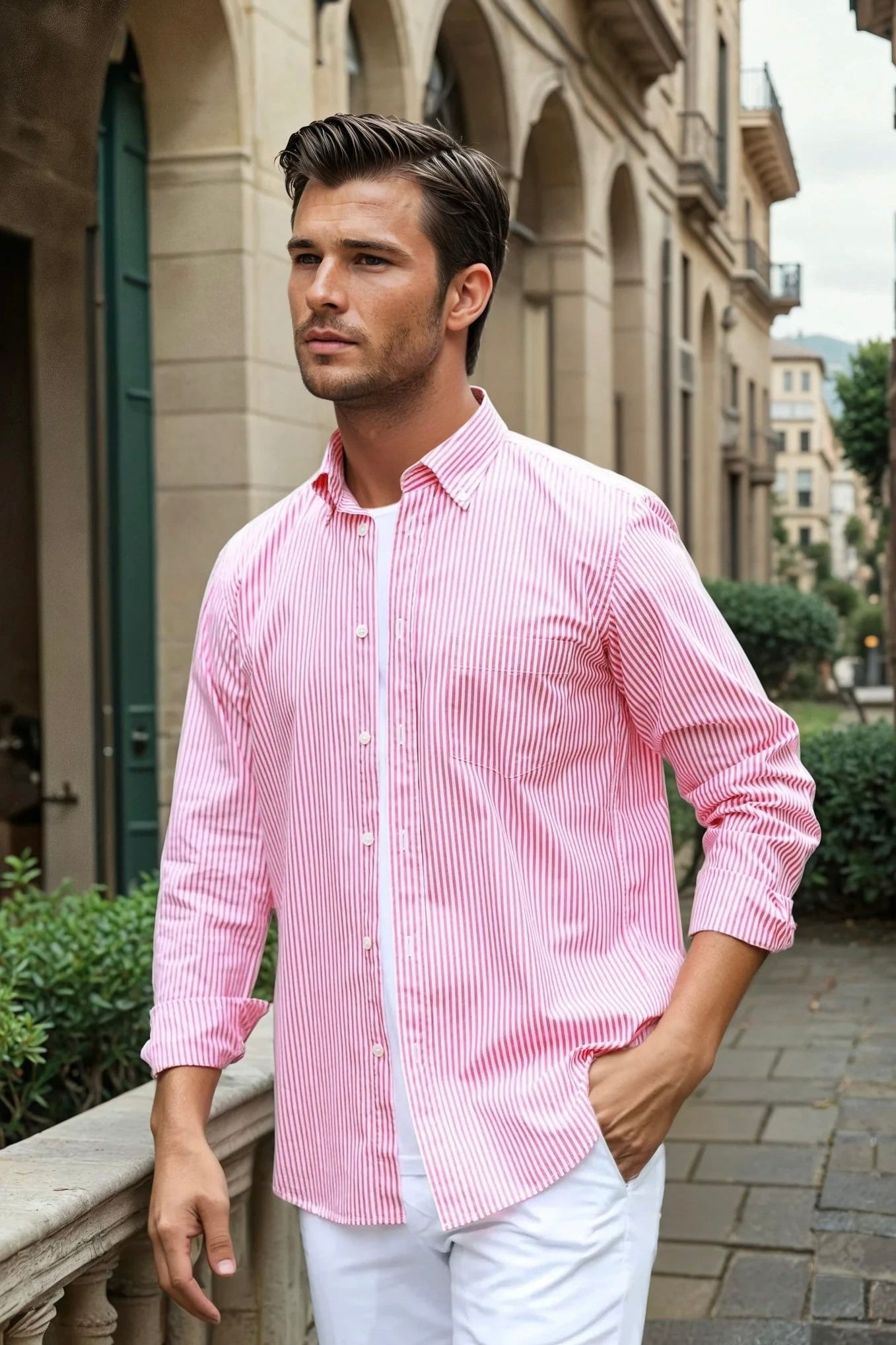 Chemise Clovis col boutonné à rayures - Bâton Fraise-CHEMISE HOMME-Curling-Paris