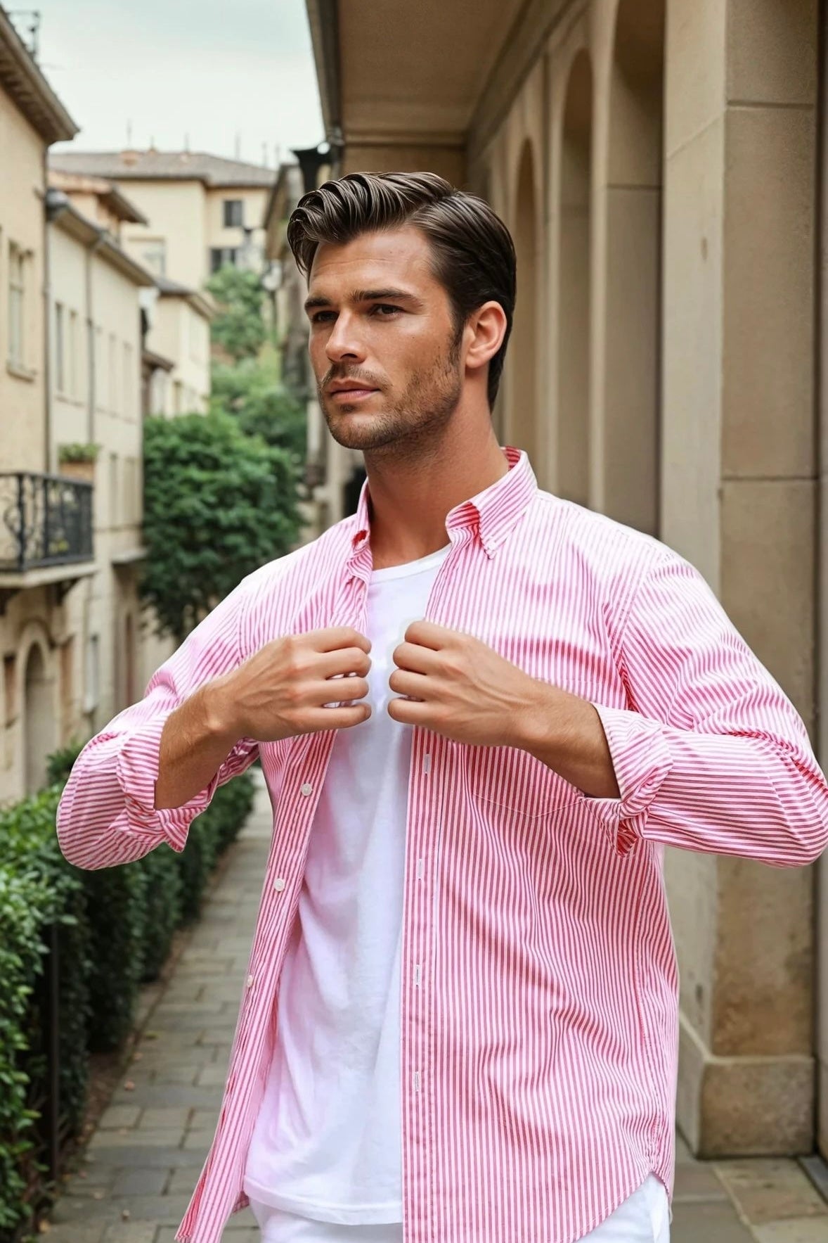 Chemise Clovis col boutonné à rayures - Bâton Fraise-CHEMISE HOMME-Curling-Paris