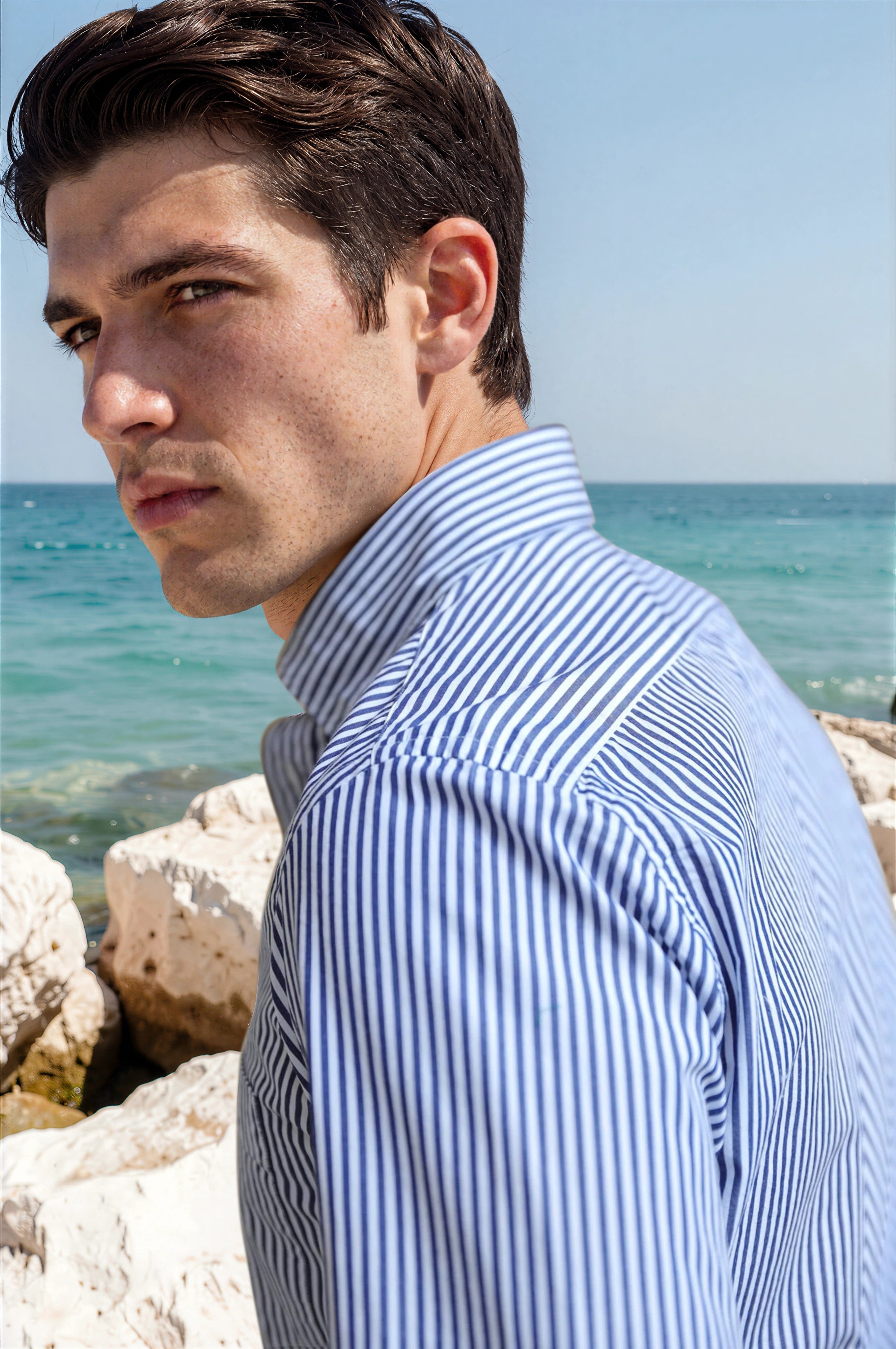 Chemise Clovis col boutonné à rayures - Bâton Jeans-CHEMISE HOMME-Curling-Paris