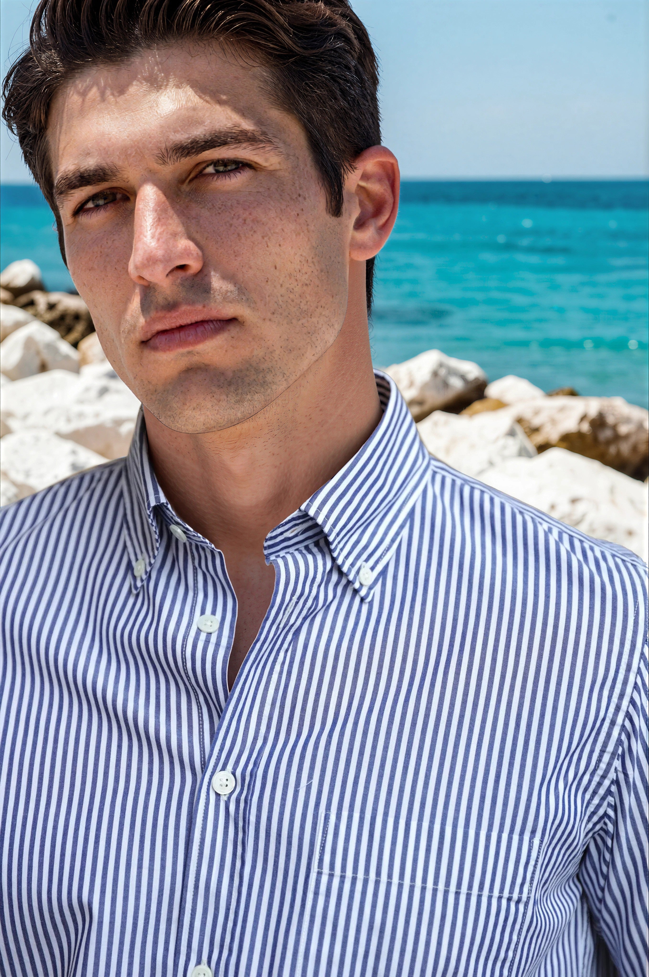 Chemise Clovis col boutonné à rayures - Bâton Jeans-CHEMISE HOMME-Curling-Paris