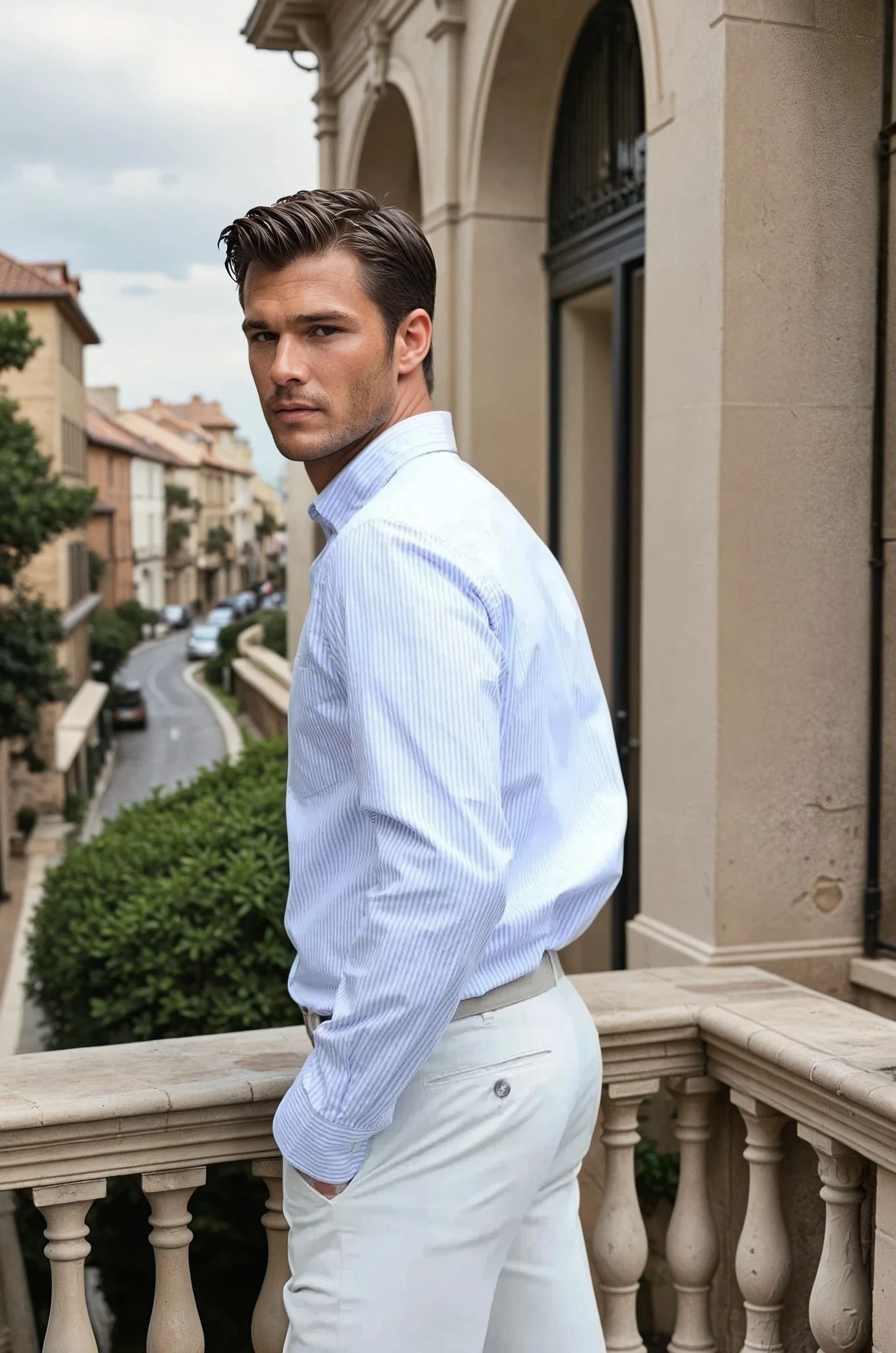 Chemise Clovis col boutonné à rayures - Ciel-CHEMISE HOMME-Curling-Paris