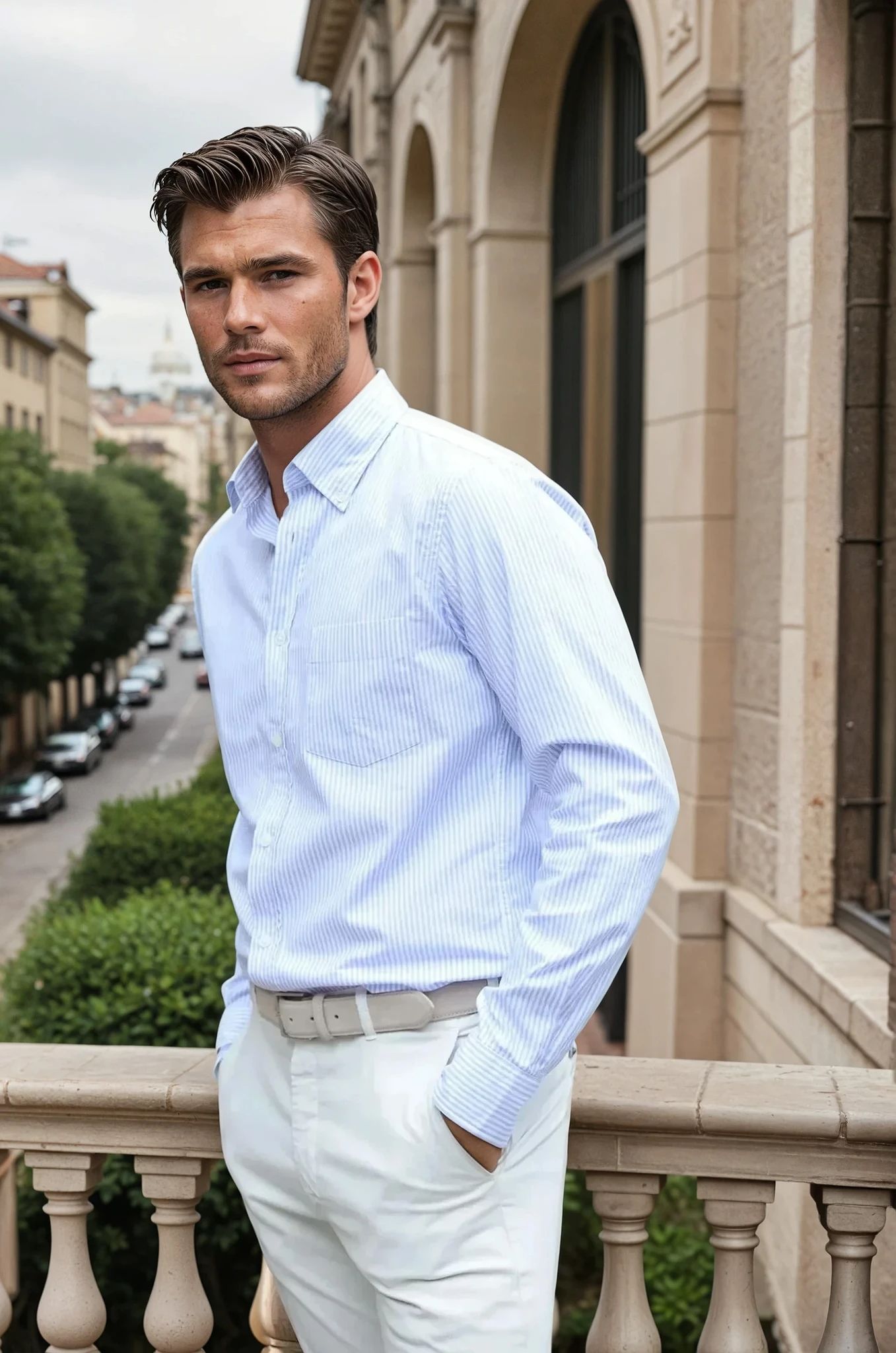 Chemise Clovis col boutonné à rayures - Ciel-CHEMISE HOMME-Curling-Paris