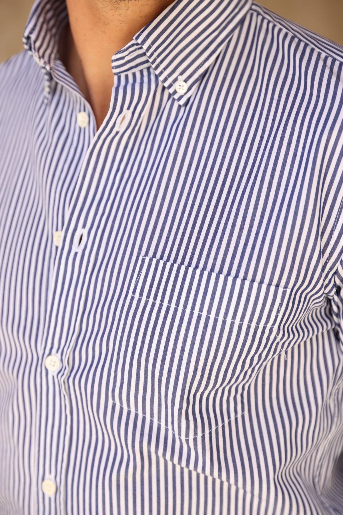 Chemise Clovis col boutonné à rayures bâton - Marine-CHEMISE HOMME-Curling-Paris