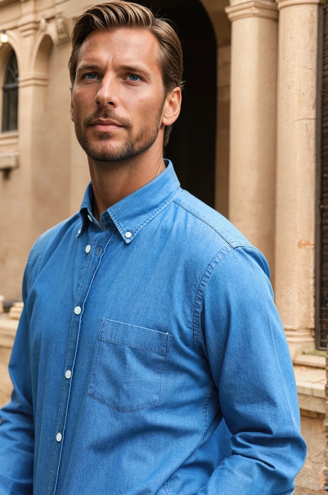 Chemise Clovis col boutonné en jean - bleu-CHEMISE HOMME-Curling-Paris