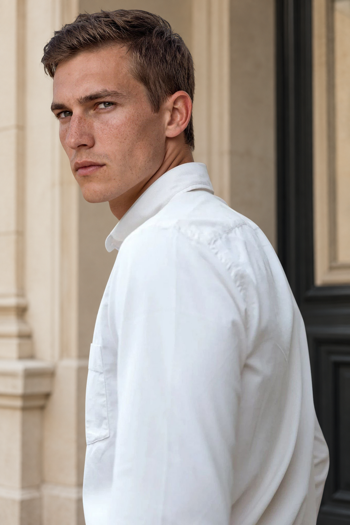 Chemise Clovis col boutonné en velours - Ecru-CHEMISE HOMME-Curling-Paris