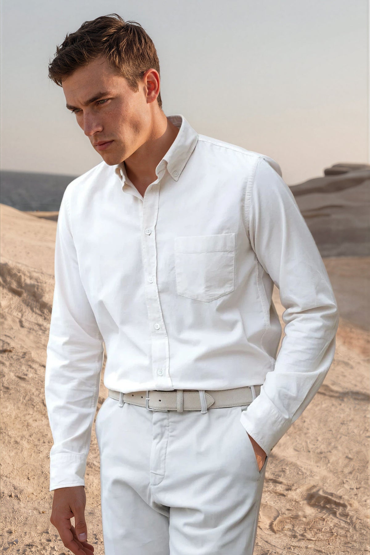 Clovis button-down velvet shirt - Ecru
