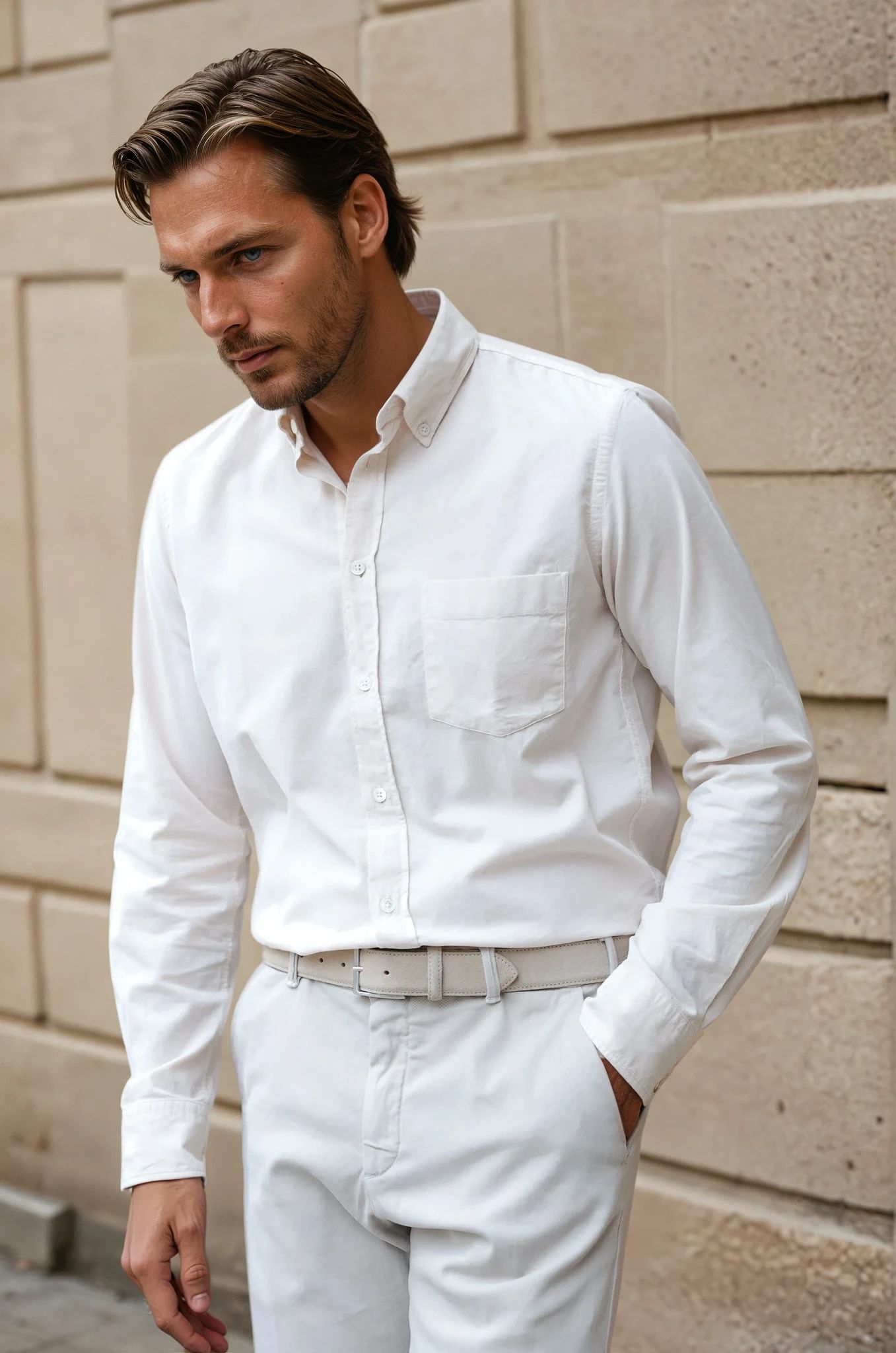 Chemise Clovis col boutonné en velours - Ecru-CHEMISE HOMME-Curling-Paris