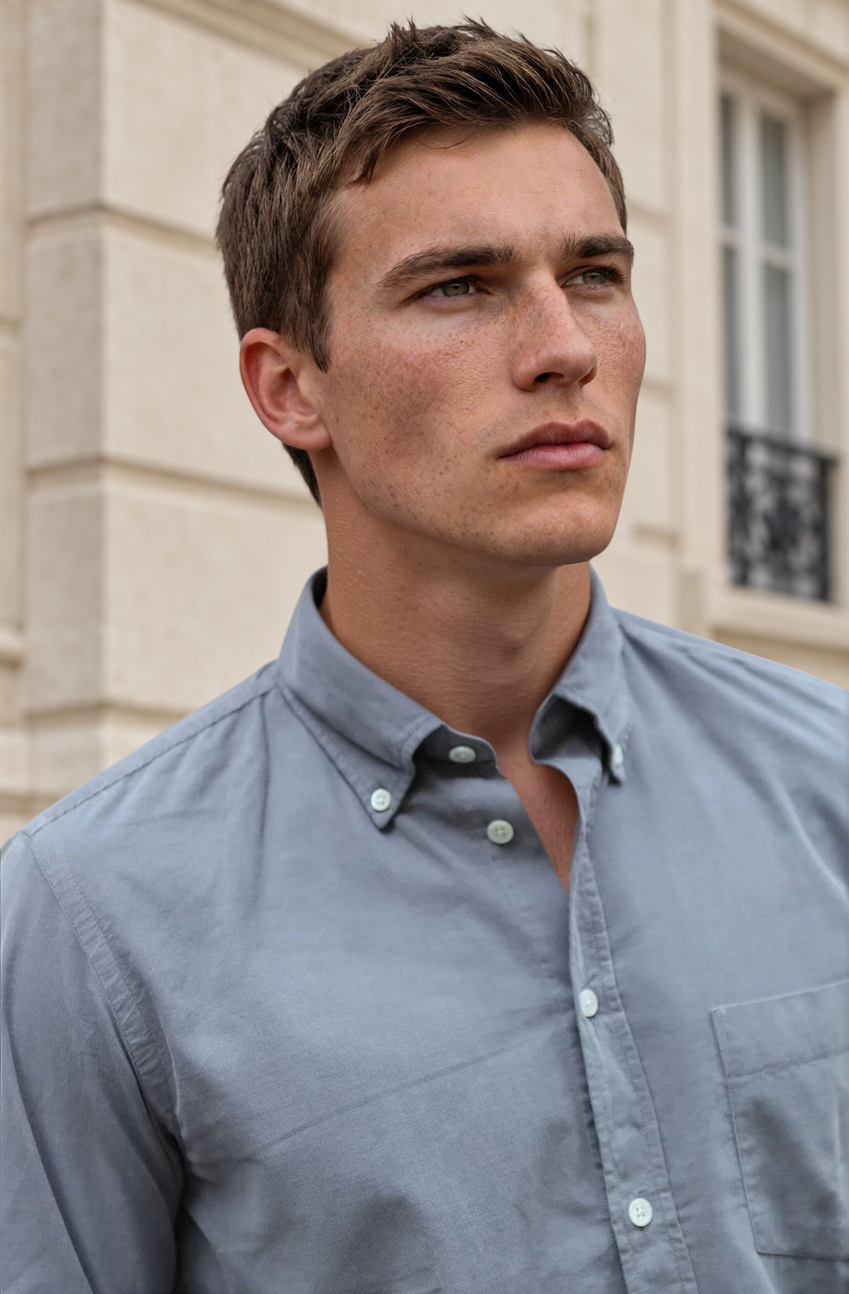 Chemise Clovis col boutonné en velours - Gris-CHEMISE HOMME-Curling-Paris