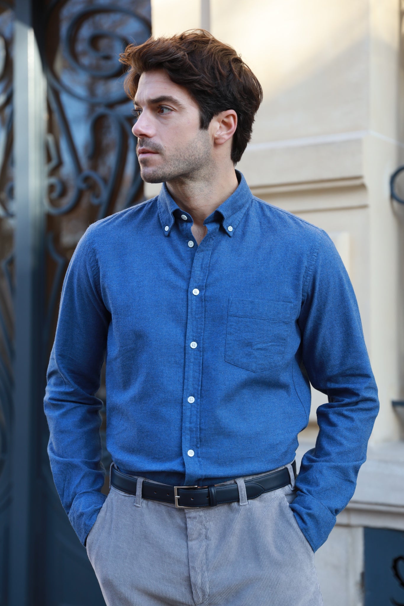 Chemise Clovis en Flanelle de coton - Bleu-CHEMISE HOMME-Curling-Paris