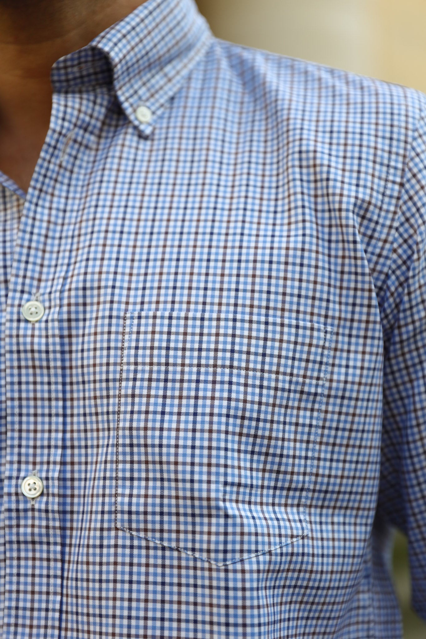 Chemise Clovis en coton - Carreaux ciel marron-CHEMISE HOMME-Curling-Paris