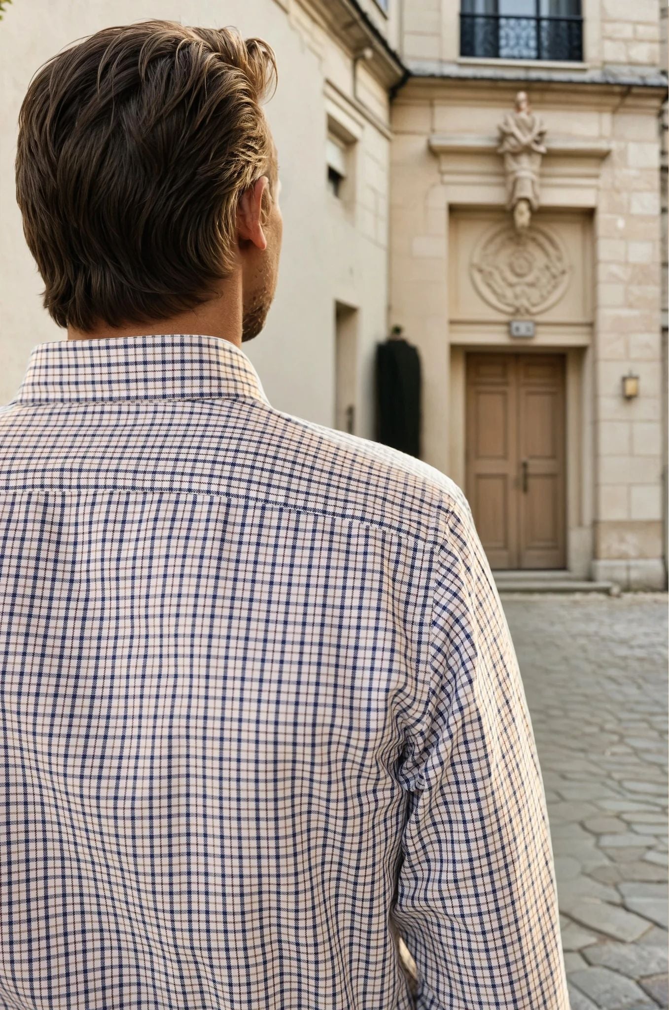 Chemise Clovis en coton à carreaux - Marine et Ecru-CHEMISE HOMME-Curling-Paris