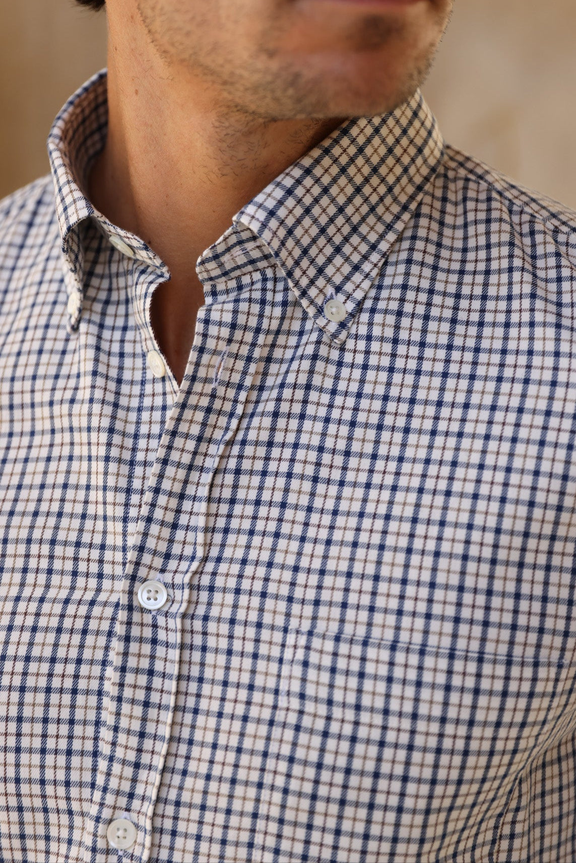 Chemise Clovis en coton à carreaux - Marine et Ecru-CHEMISE HOMME-Curling-Paris