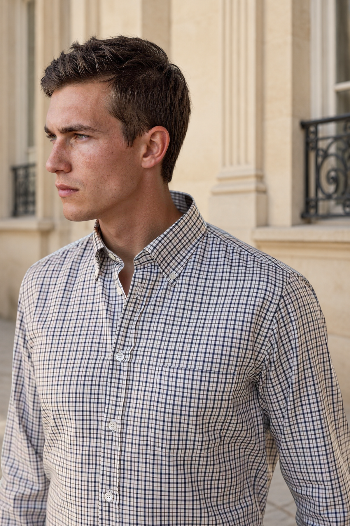 Chemise Clovis en coton à carreaux - Marine et Ecru-CHEMISE HOMME-Curling-Paris