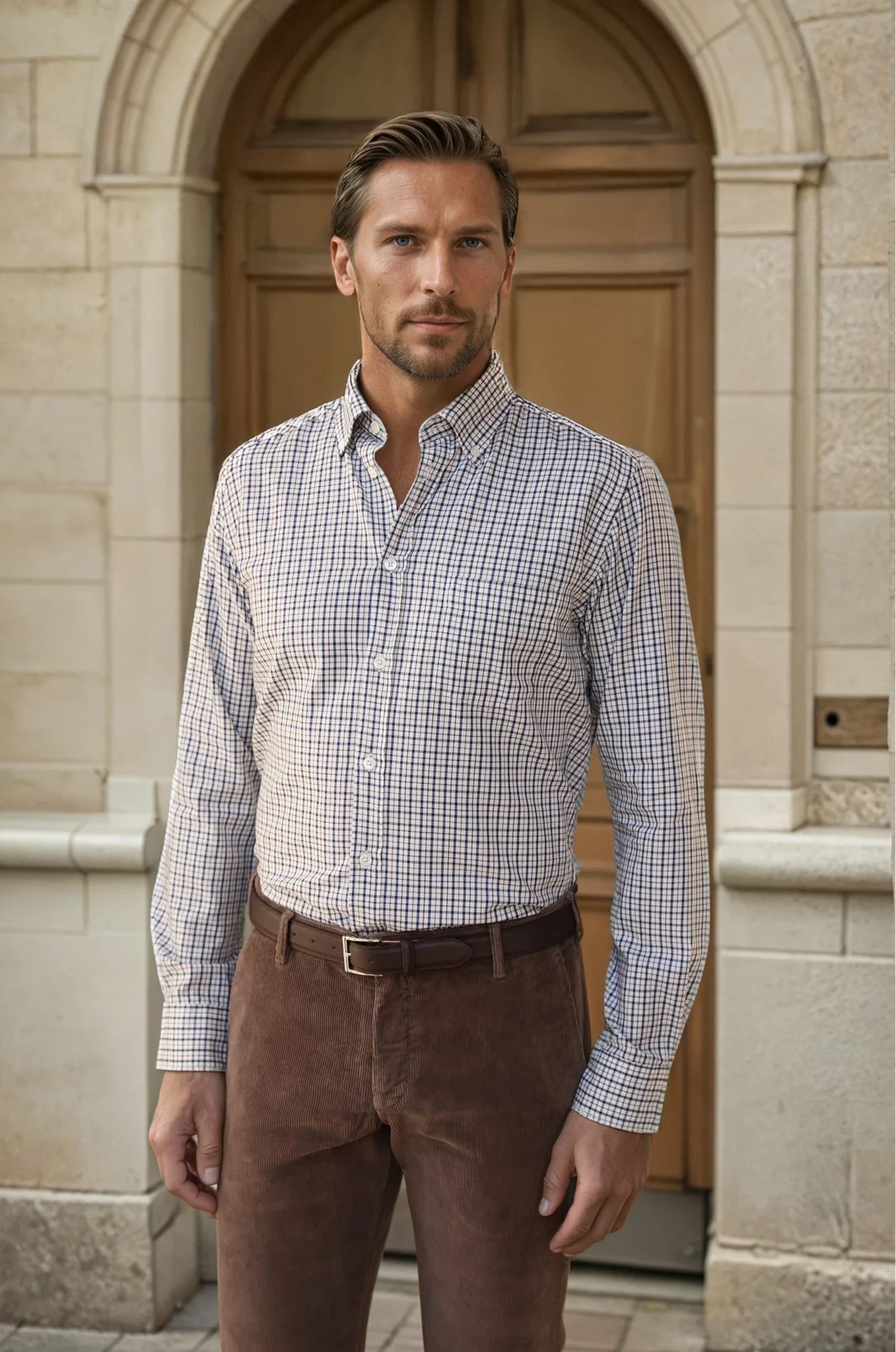 Chemise Clovis en coton à carreaux - Marine et Ecru-CHEMISE HOMME-Curling-Paris