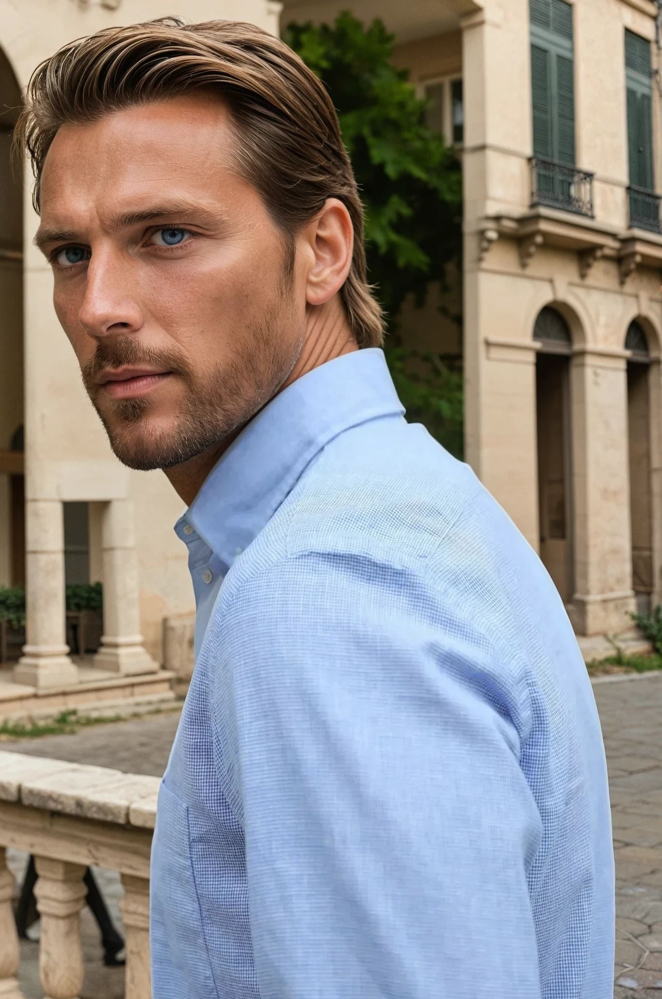 Chemise Clovis en coton & lin - Pied de puce bleu