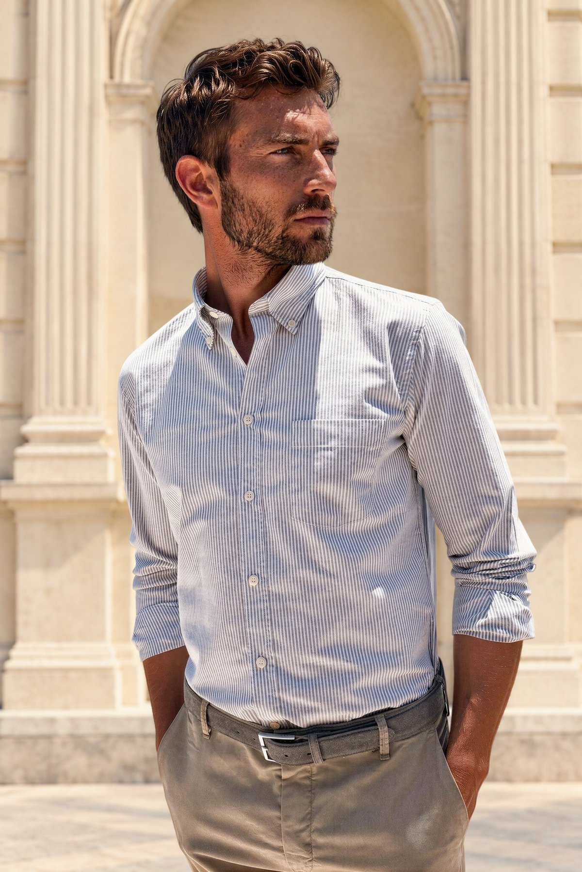 Chemise Clovis en coton oxford - Rayure Sauge-CHEMISE HOMME-Curling-Paris