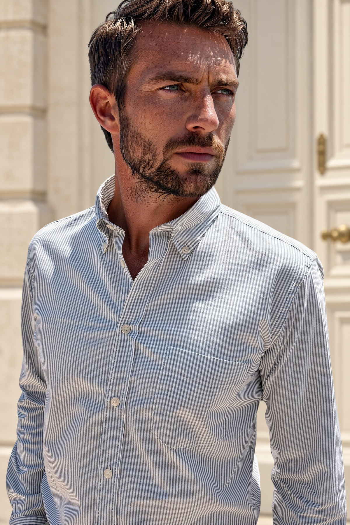 Chemise Clovis en coton oxford - Rayure Sauge-CHEMISE HOMME-Curling-Paris