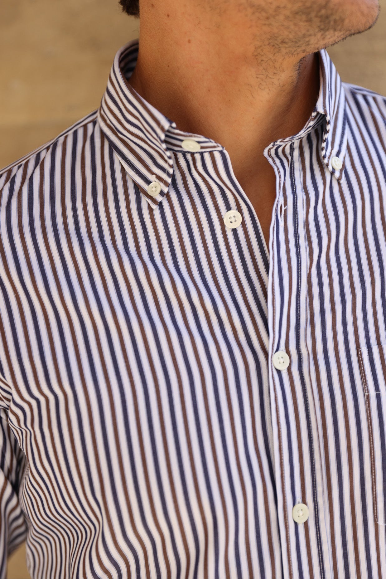 Chemise Clovis en coton rayé - Marine et Marron-CHEMISE HOMME-Curling-Paris