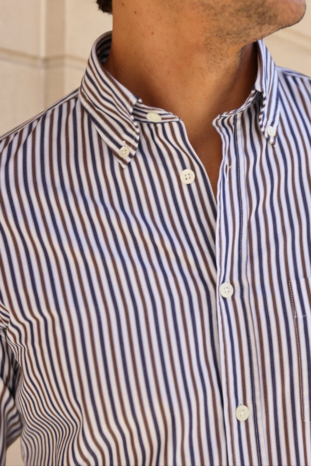 Chemise Clovis en coton rayé - Marine et Marron-CHEMISE HOMME-Curling-Paris