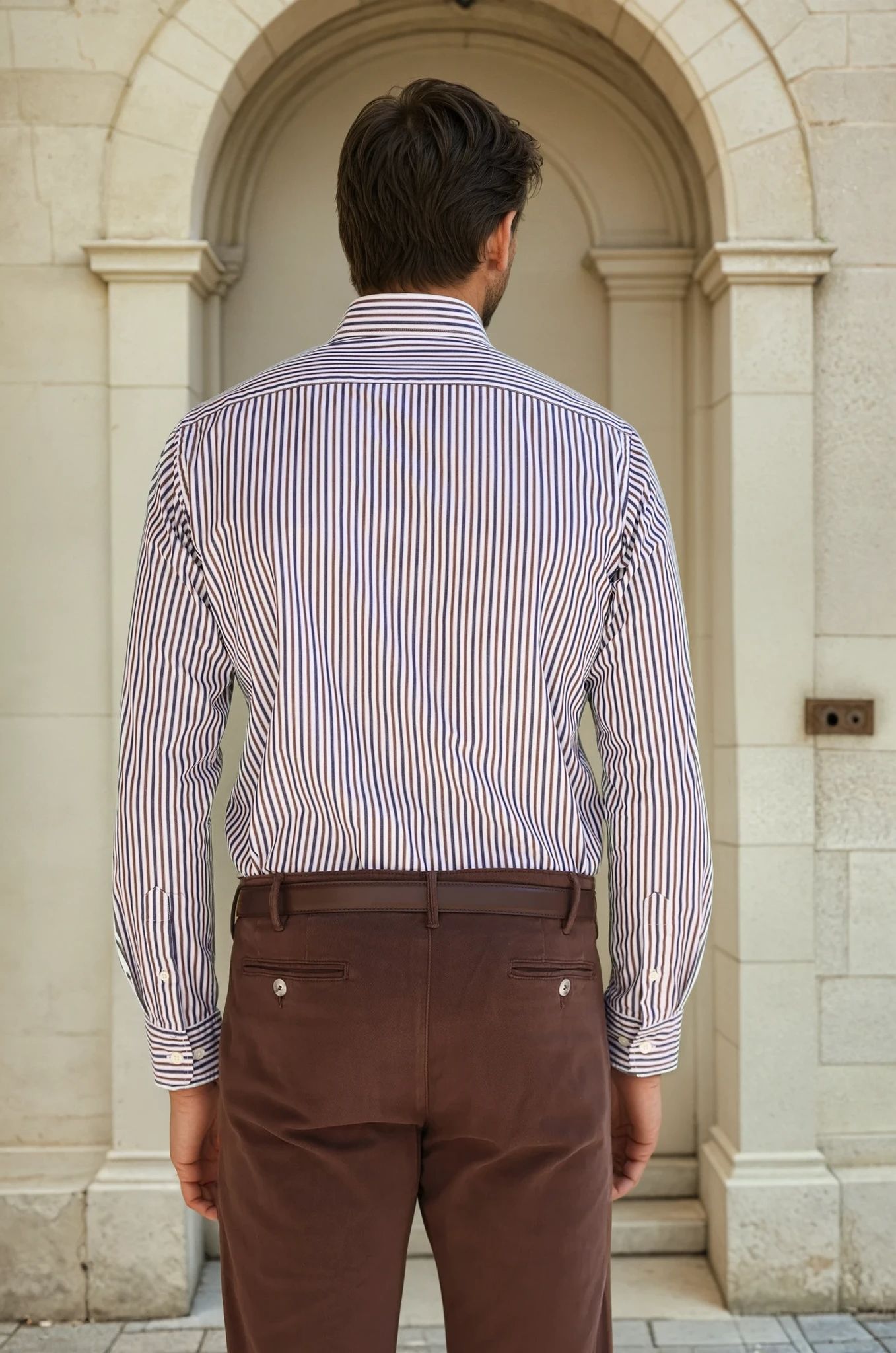 Chemise Clovis en coton rayé - Marine et Marron-CHEMISE HOMME-Curling-Paris