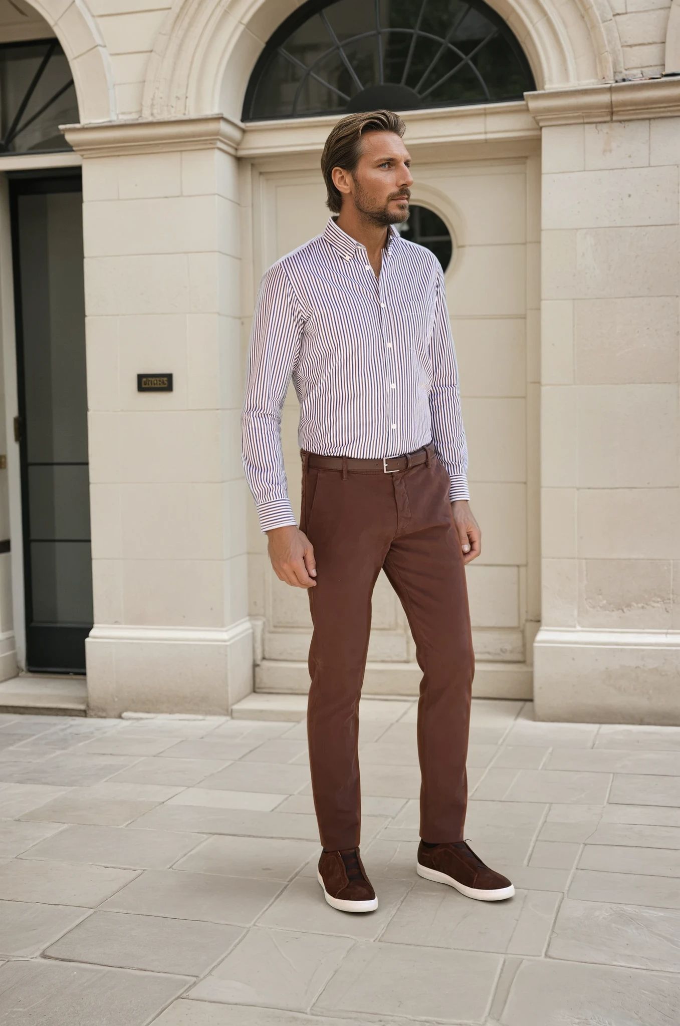 Chemise Clovis en coton rayé - Marine et Marron-CHEMISE HOMME-Curling-Paris