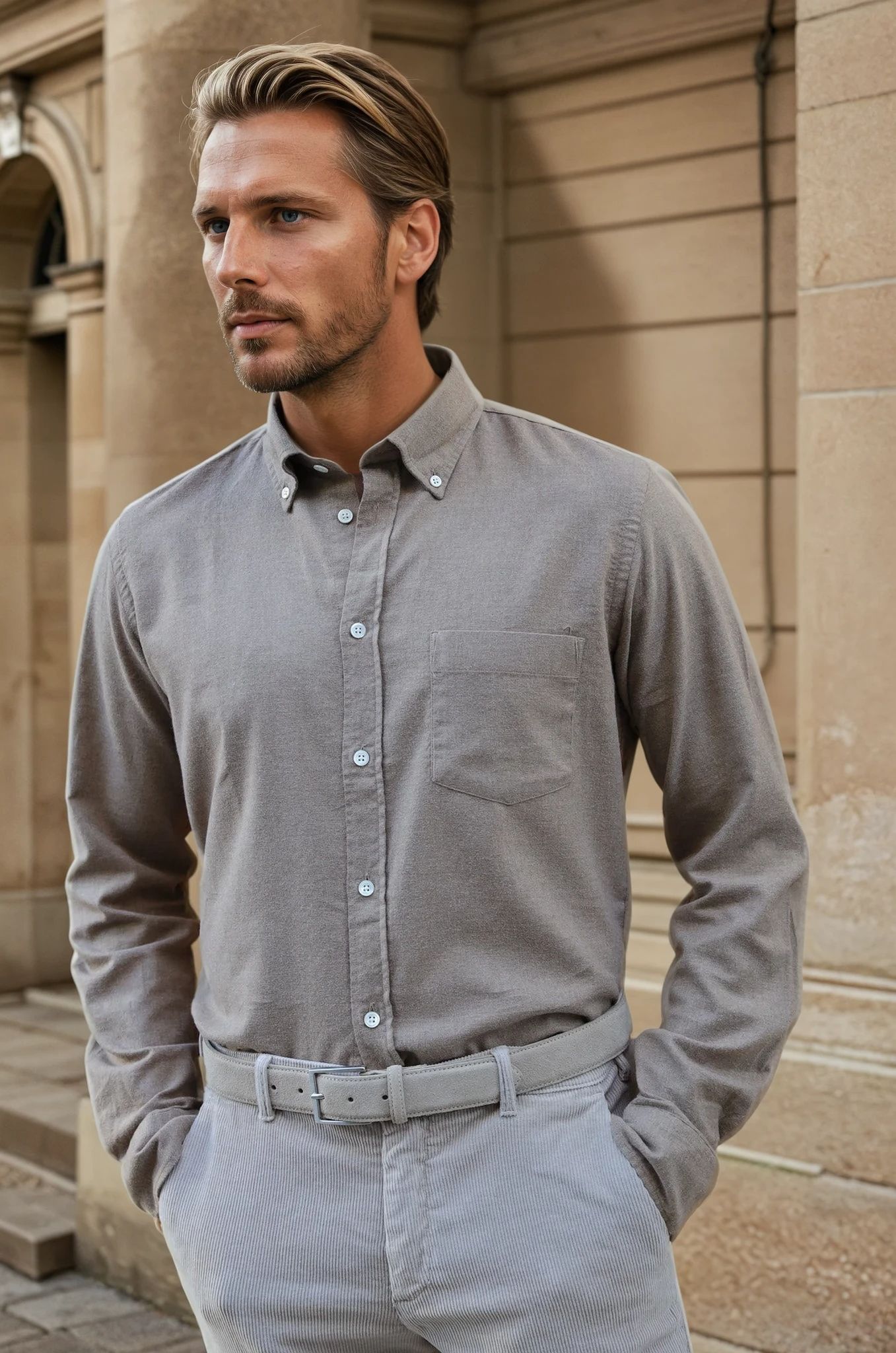Chemise Clovis en flanelle de coton - Beige-CHEMISE HOMME-Curling-Paris