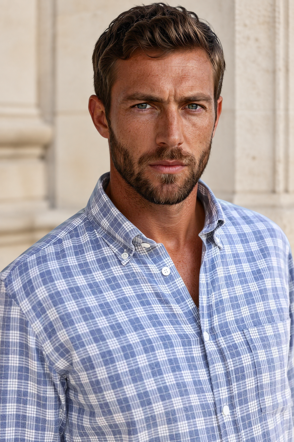 Chemise Clovis en flanelle de coton - Carreaux ciel-CHEMISE HOMME-Curling-Paris