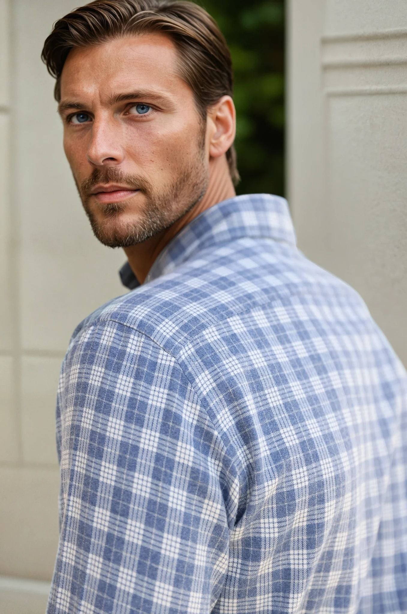 Chemise Clovis en flanelle de coton - Carreaux ciel-CHEMISE HOMME-Curling-Paris