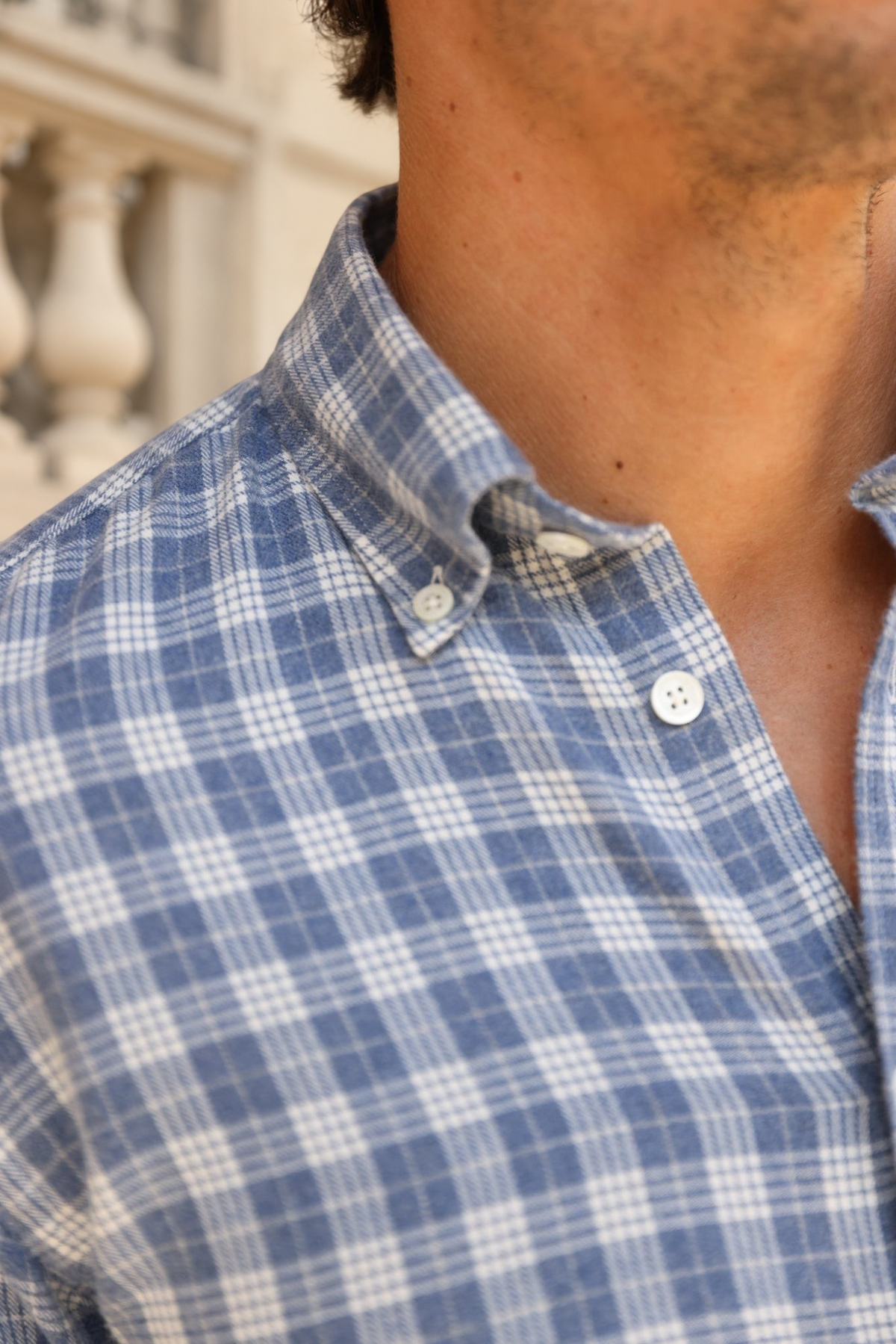 Chemise Clovis en flanelle de coton - Carreaux ciel-CHEMISE HOMME-Curling-Paris