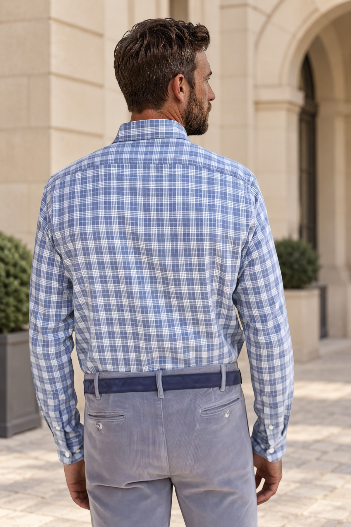 Chemise Clovis en flanelle de coton - Carreaux ciel-CHEMISE HOMME-Curling-Paris