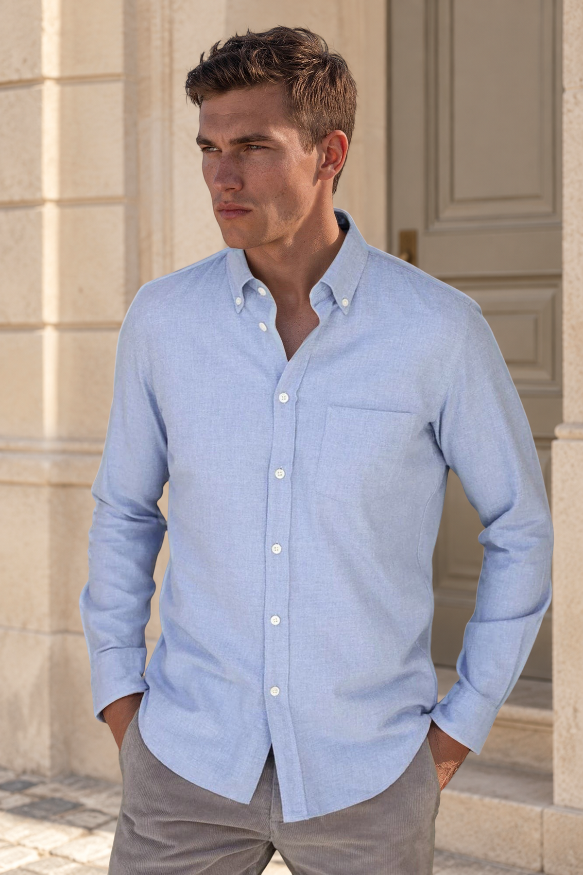 Chemise Clovis en flanelle de coton - Ciel-CHEMISE HOMME-Curling-Paris