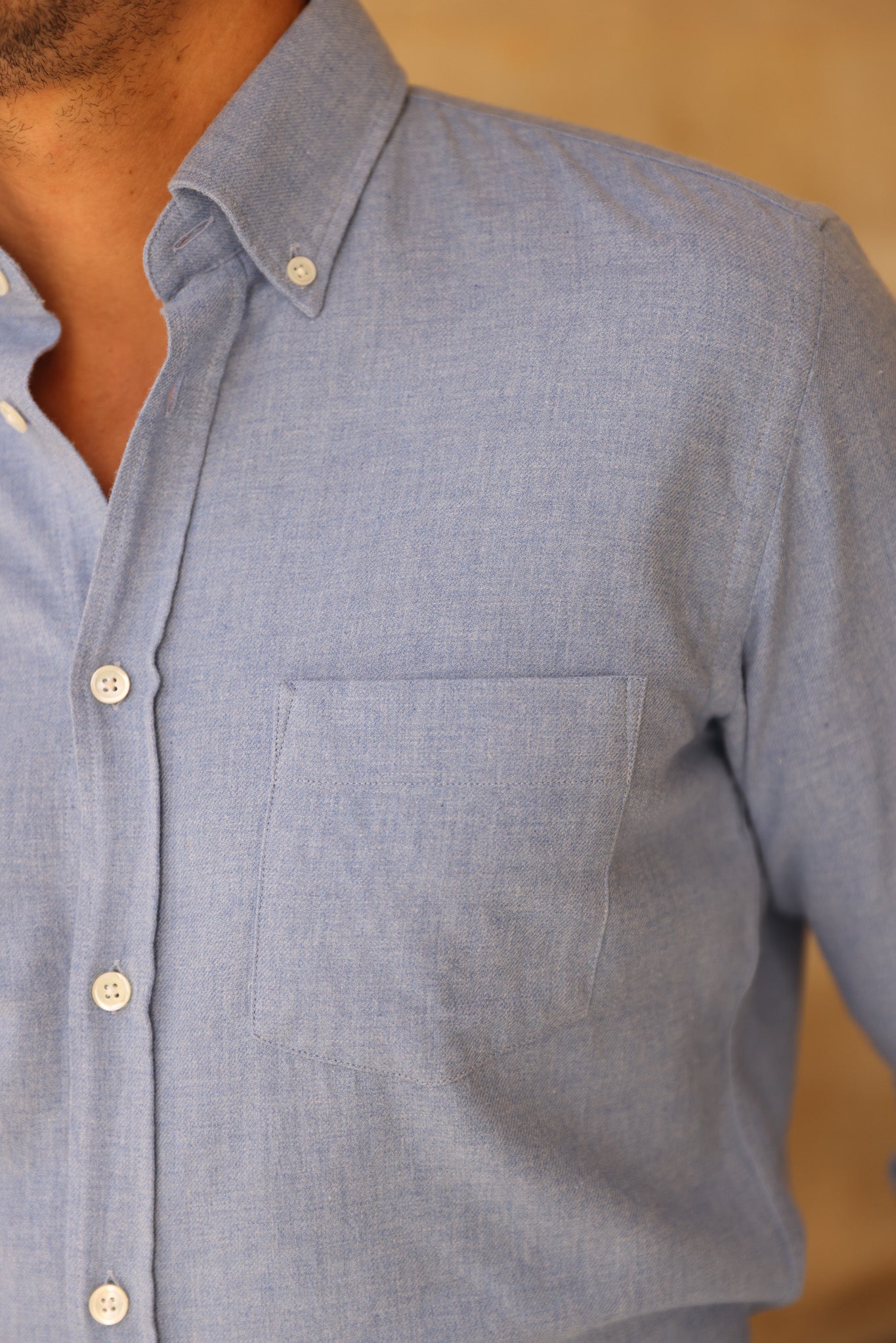 Chemise Clovis en flanelle de coton - Ciel-CHEMISE HOMME-Curling-Paris