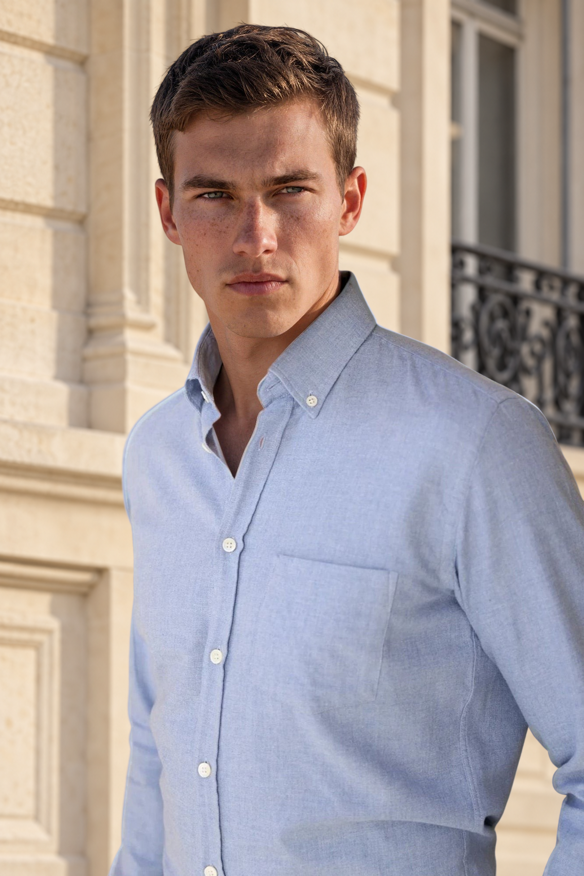 Chemise Clovis en flanelle de coton - Ciel-CHEMISE HOMME-Curling-Paris