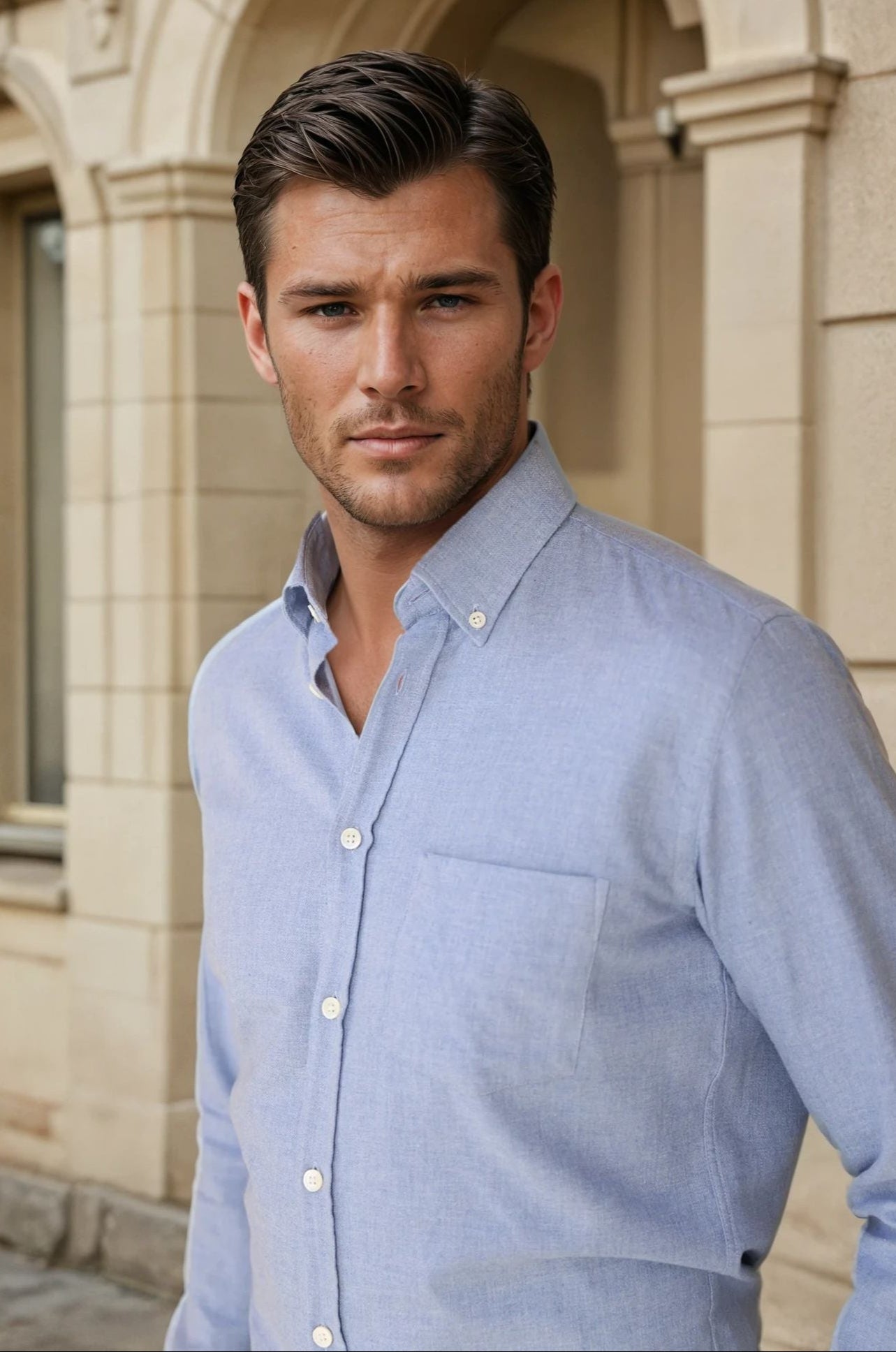 Chemise Clovis en flanelle de coton - Ciel-CHEMISE HOMME-Curling-Paris