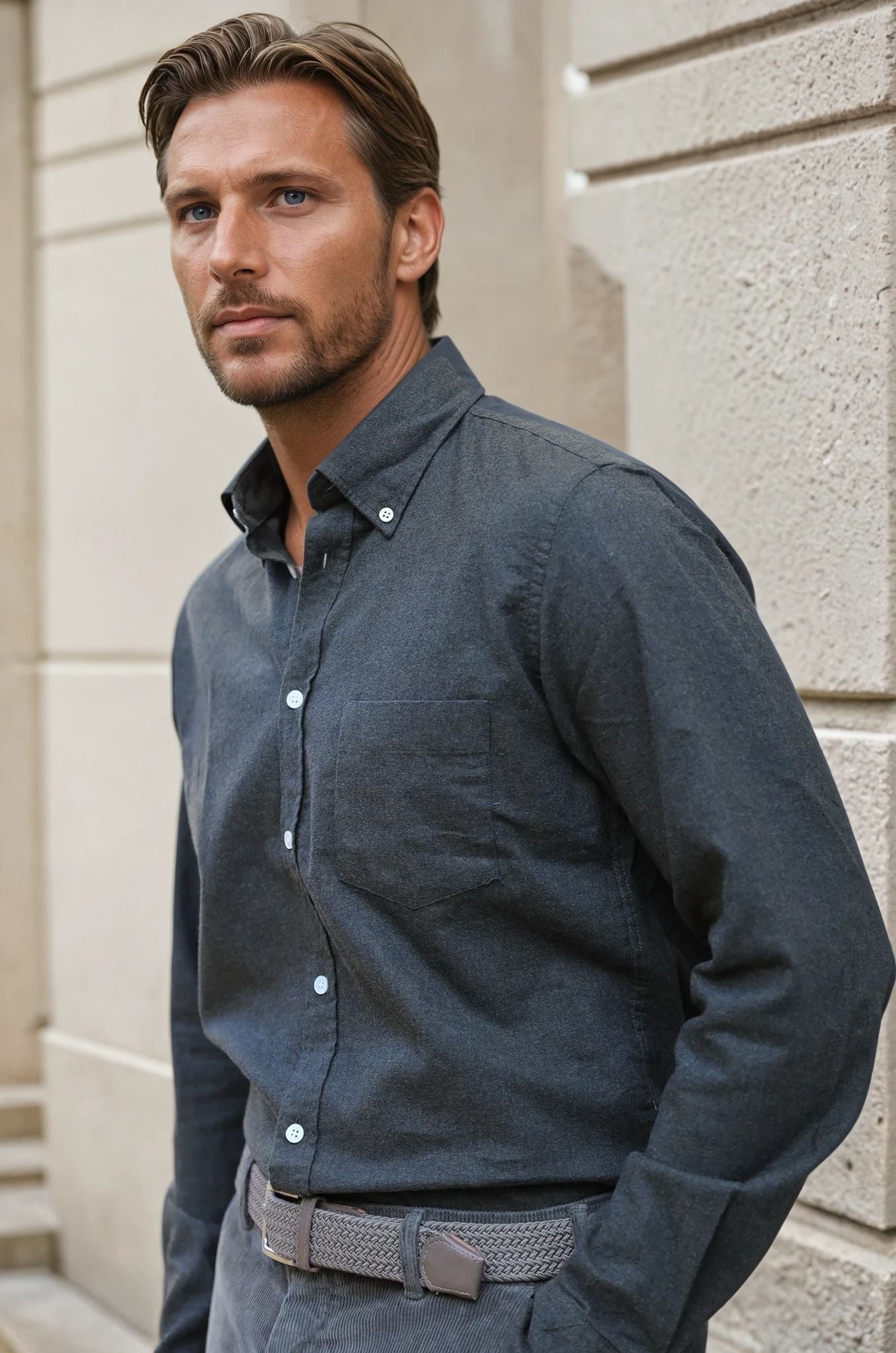 Chemise Clovis en flanelle de coton - Kaki-CHEMISE HOMME-Curling-Paris