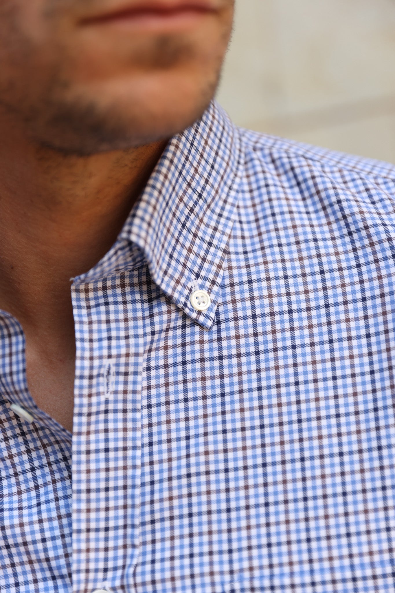 Chemise Clovis en flanelle de coton à carreaux - Bleu et Marron-CHEMISE HOMME-Curling-Paris
