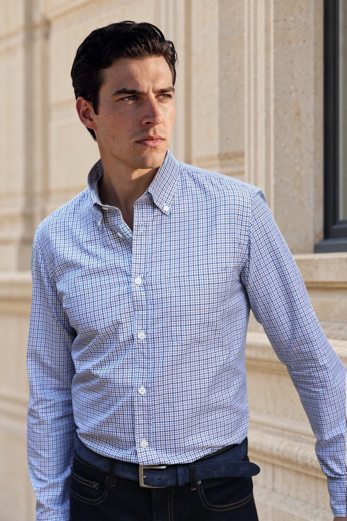 Chemise Clovis en flanelle de coton à carreaux - Bleu et Marron-CHEMISE HOMME-Curling-Paris