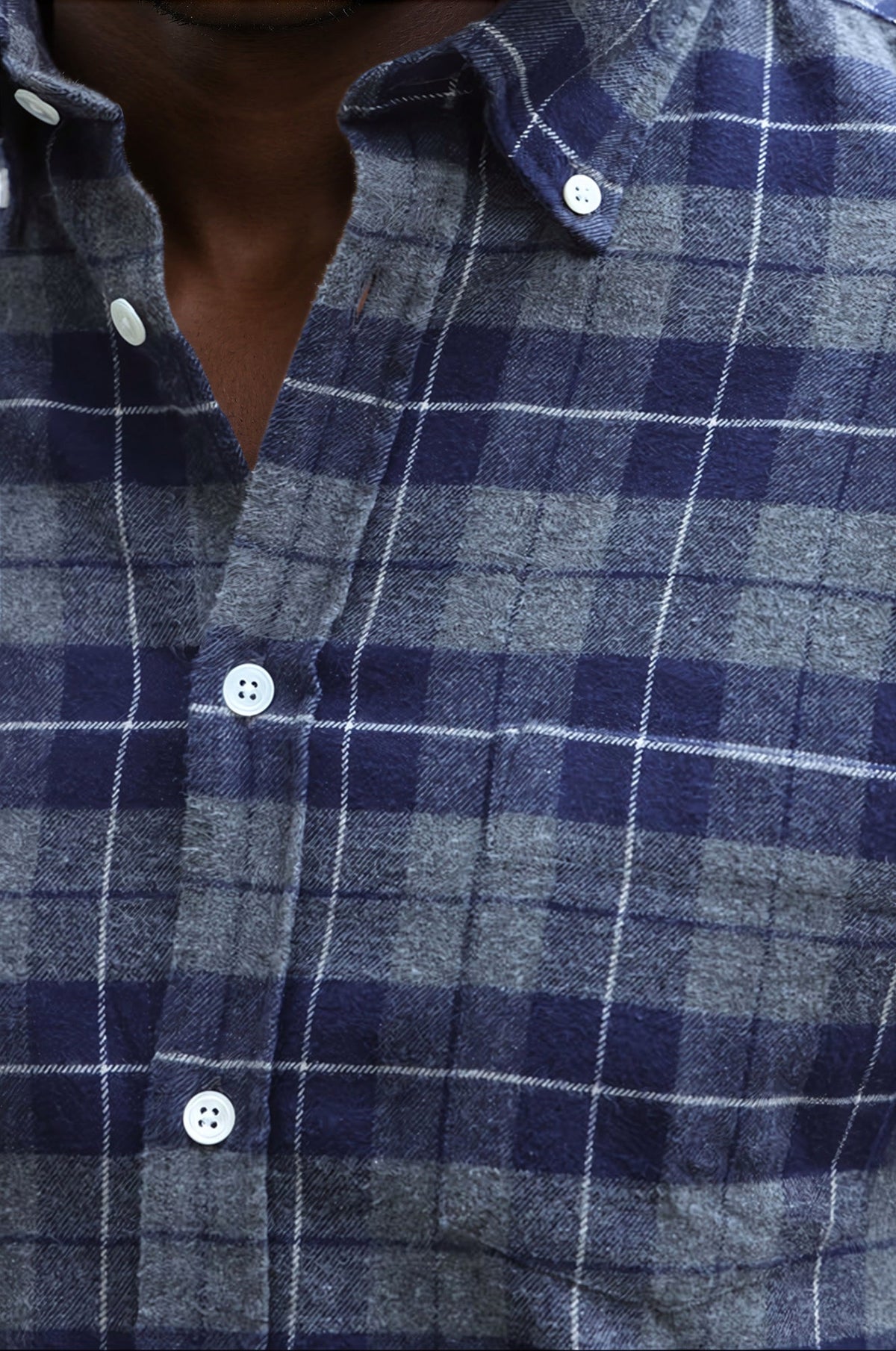 Chemise Clovis en flanelle de coton à carreaux - Marine-CHEMISE HOMME-Curling-Paris