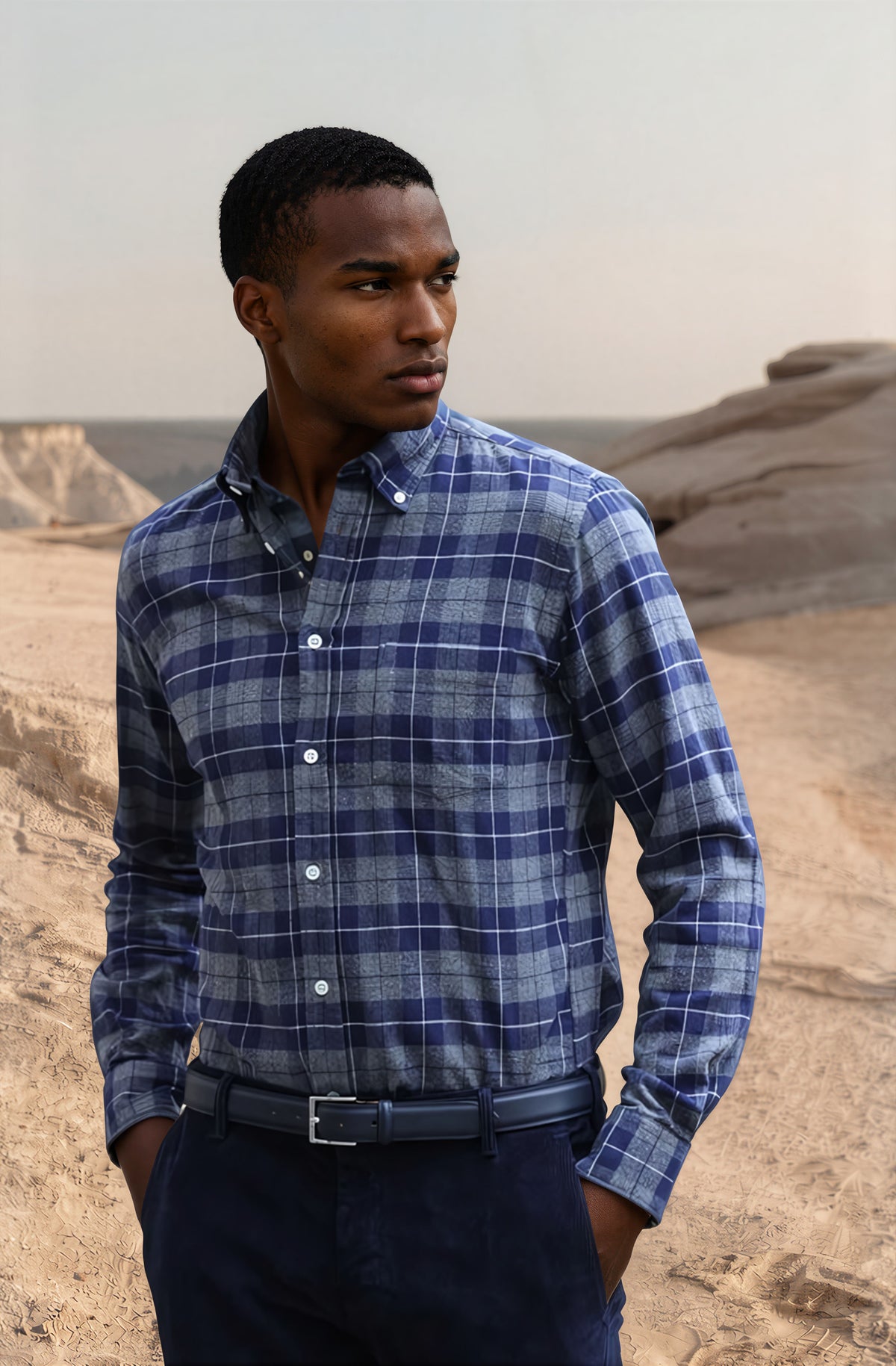 Clovis cotton flannel plaid shirt - Navy
