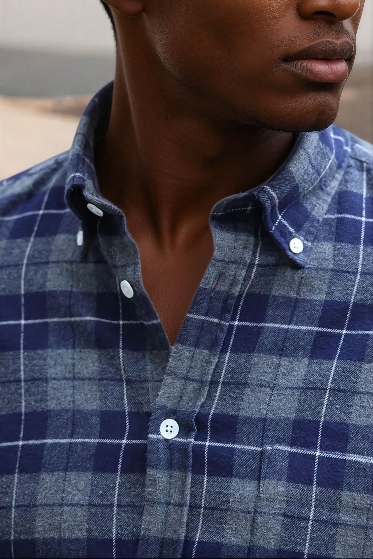 Clovis cotton flannel plaid shirt - Navy
