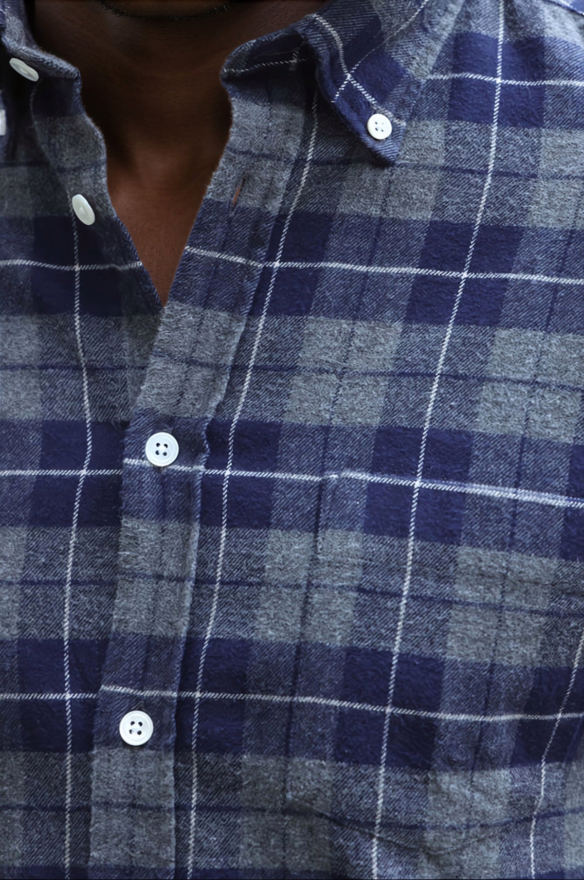 Clovis cotton flannel plaid shirt - Navy