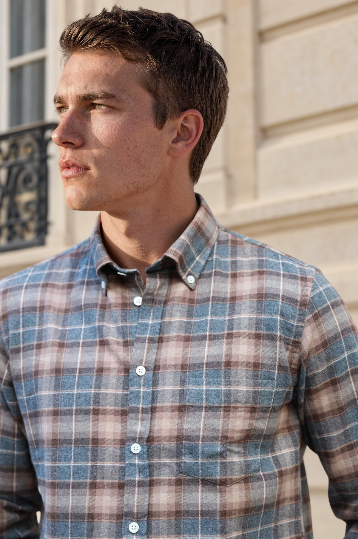 Chemise Clovis en flanelle de coton à carreaux - Marron et gris-CHEMISE HOMME-Curling-Paris